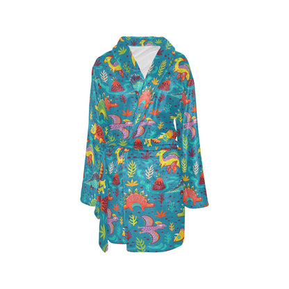 Dinosaur Cartoon Style Women's Fleece Robe