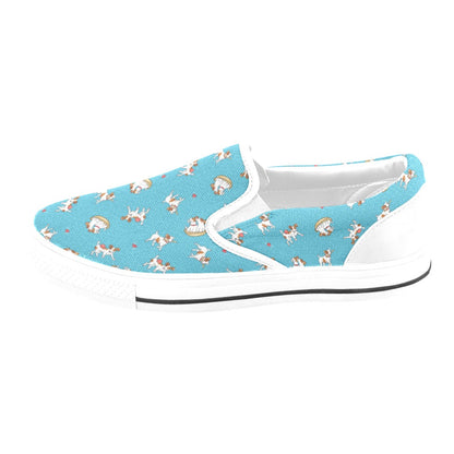 Russell Terriers Playing Print Design LKS305 White Slip Ons Canvas Women's Shoes