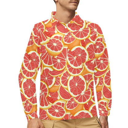 Grapefruit Pattern Print Design GF02 Long Sleeve Polo Shirt For Men's