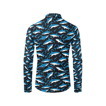 Shark Print Design LKS303 Men's Long Sleeve Dress Shirt