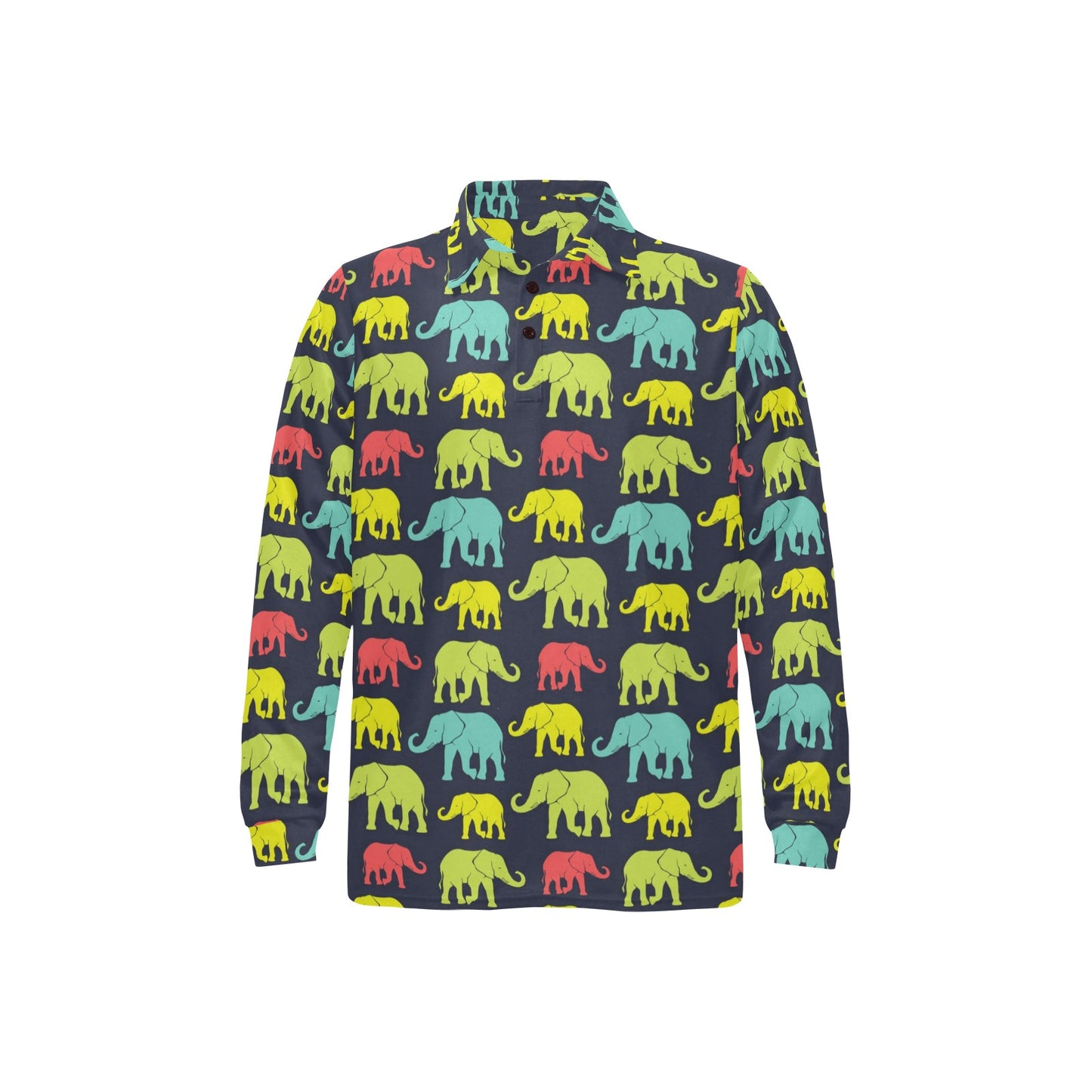 Elephant Neon Color Print Pattern Long Sleeve Polo Shirt For Men's