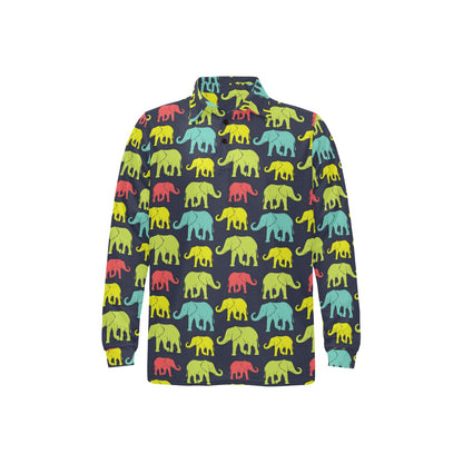 Elephant Neon Color Print Pattern Long Sleeve Polo Shirt For Men's