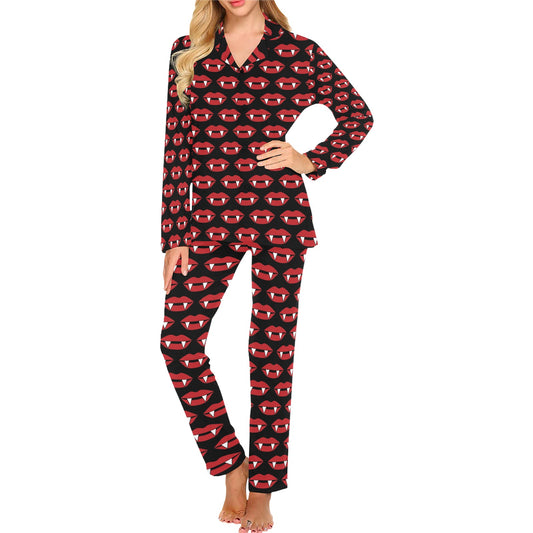 Vampire Lips Print Design LKS302 Women's Long Pajama Set