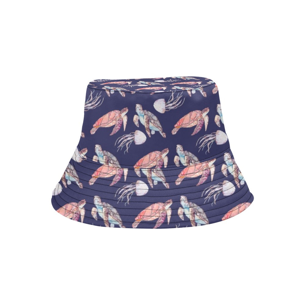 Sea Turtle With Jelly Fish Print Design LKS301 Unisex Bucket Hat