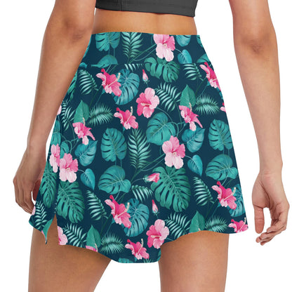 Summer Floral Print Design LKS301 17" Golf & Pickleball Skort with Pockets