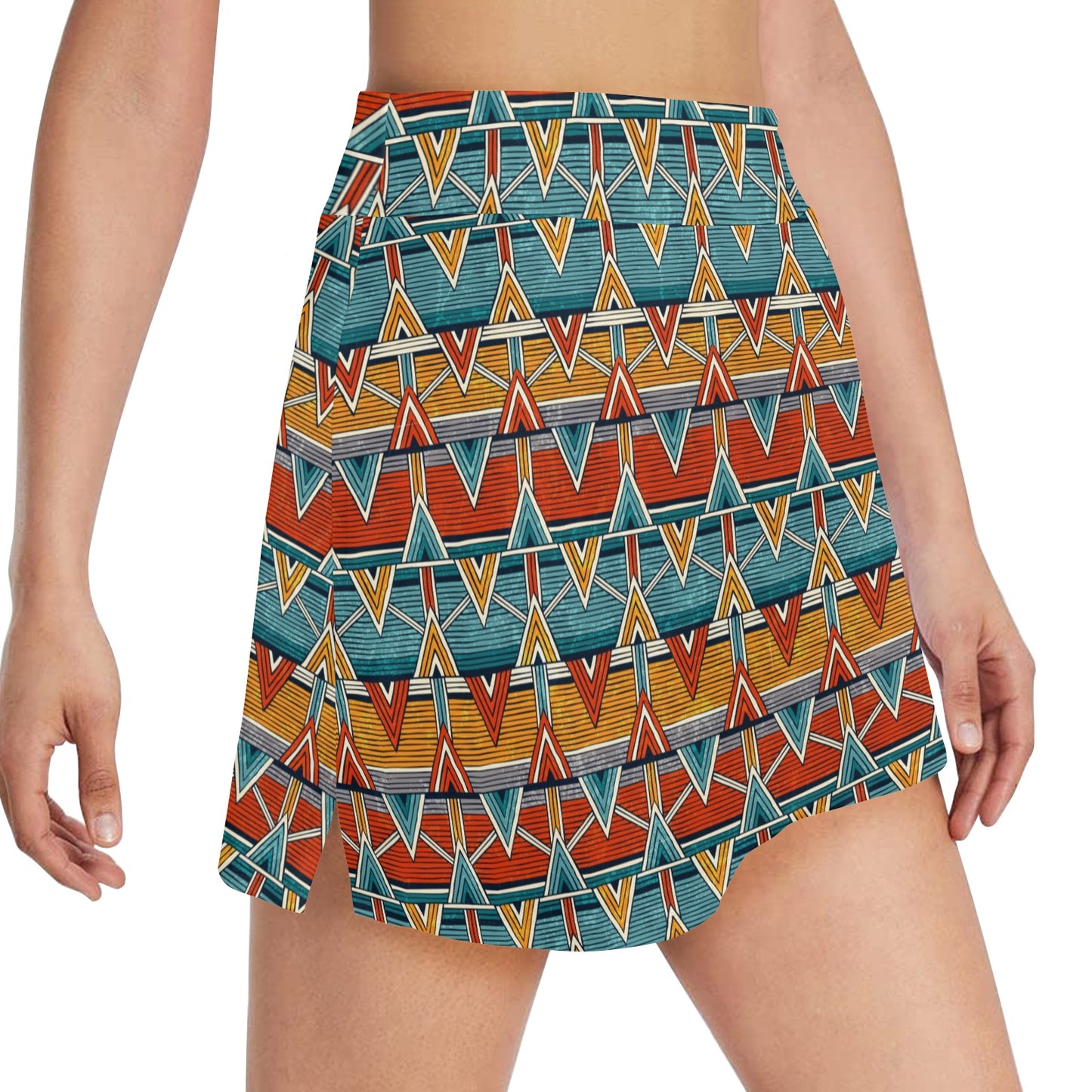 Kente Print African Design Themed 17" Golf & Pickleball Skort with Pockets