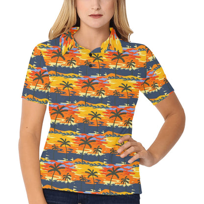Palm Tree Pattern Print Design PT010 Women's Polo Shirt