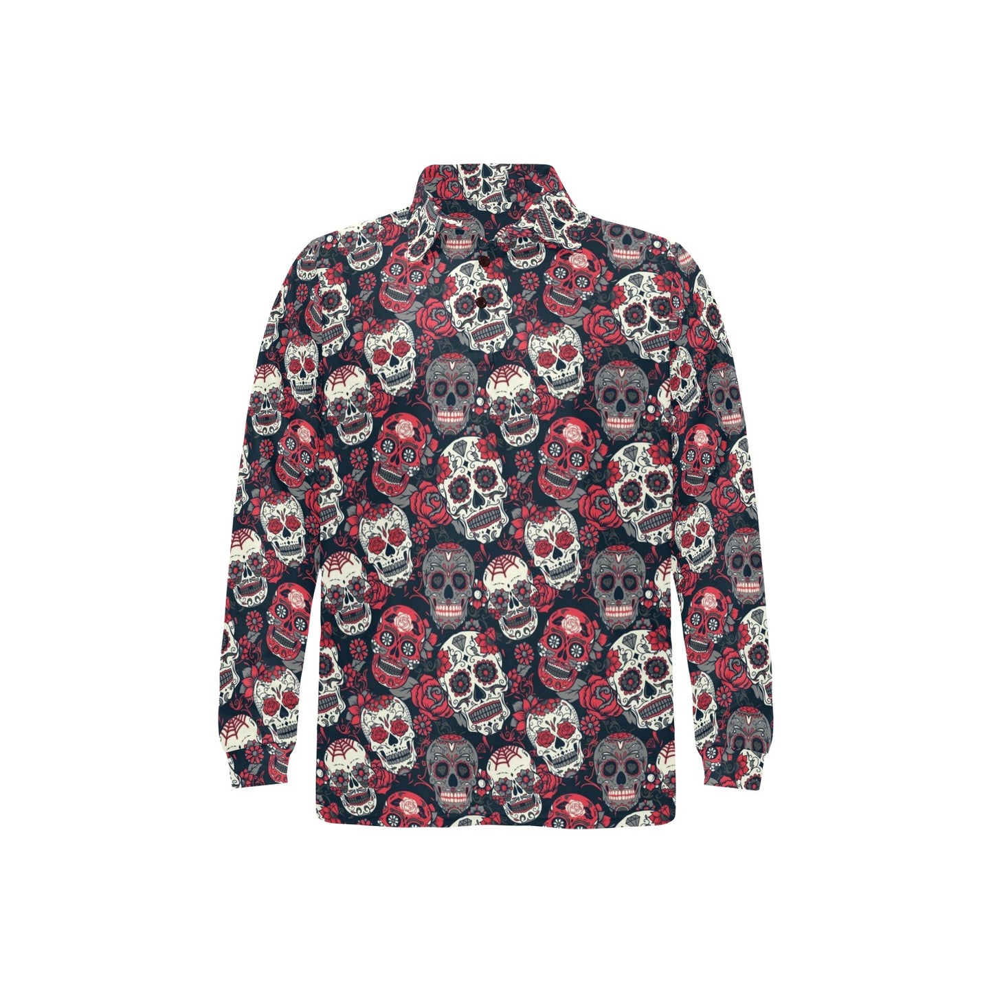 Sugar Skull Print Design LKS303 Long Sleeve Polo Shirt For Men's