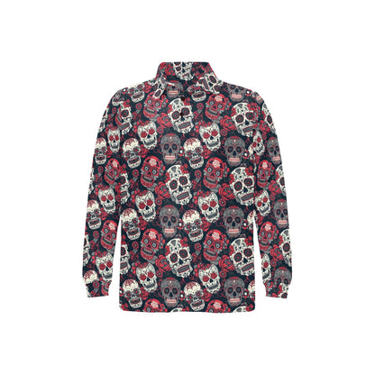 Sugar Skull Print Design LKS303 Long Sleeve Polo Shirt For Men's