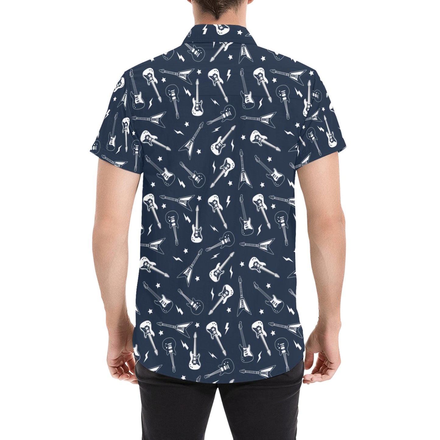 Electric Guitar Print Design LKS402 Men Short Sleeve Button Up Shirt