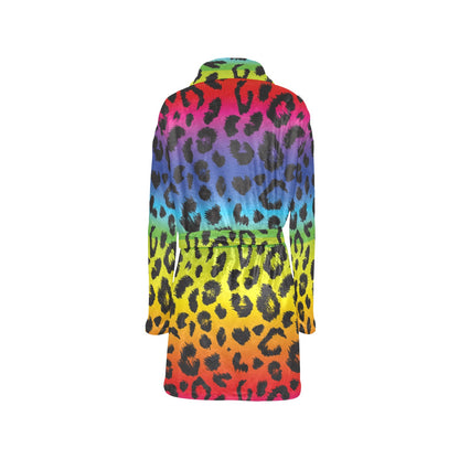 Rainbow Leopard Pattern Print Design A01 Women's Fleece Robe