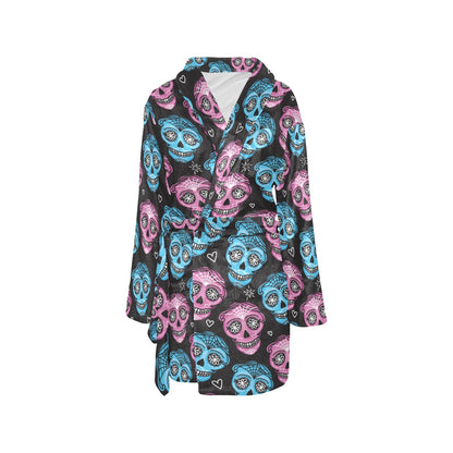 Day of the Dead Skull Print Pattern Women's Fleece Robe