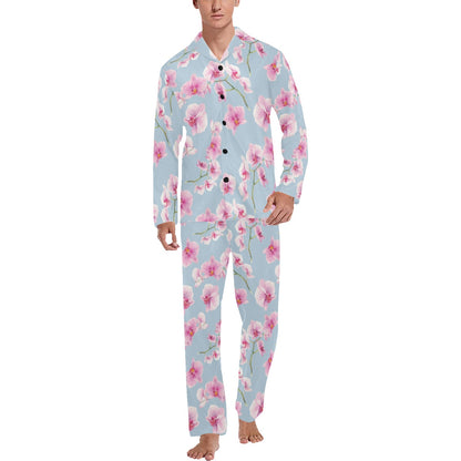 Orchid Pink Pattern Print Design OR01 Men's Long Pajama Set