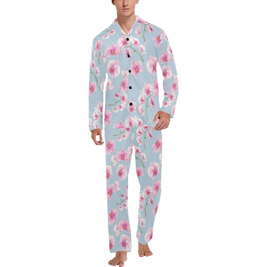 Orchid Pink Pattern Print Design OR01 Men's Long Pajama Set
