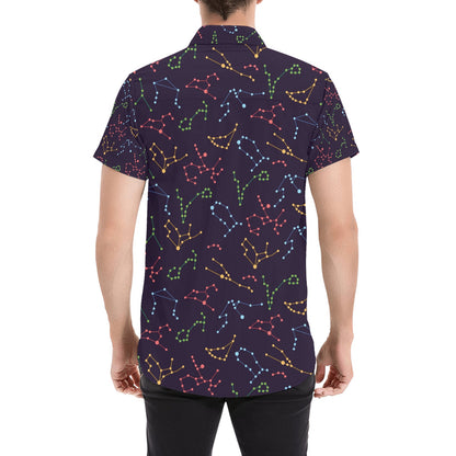Zodiac Print Design LKS301 Men Short Sleeve Button Up Shirt