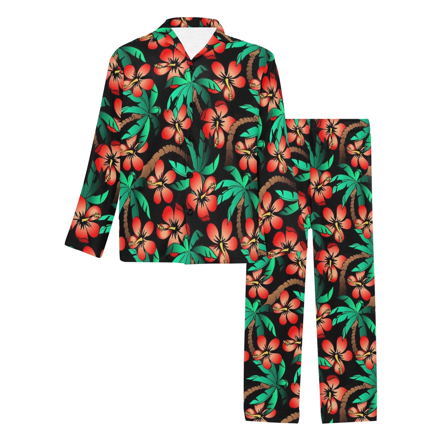 Hawaiian Themed Pattern Print Design H022 Men's Long Pajama Set