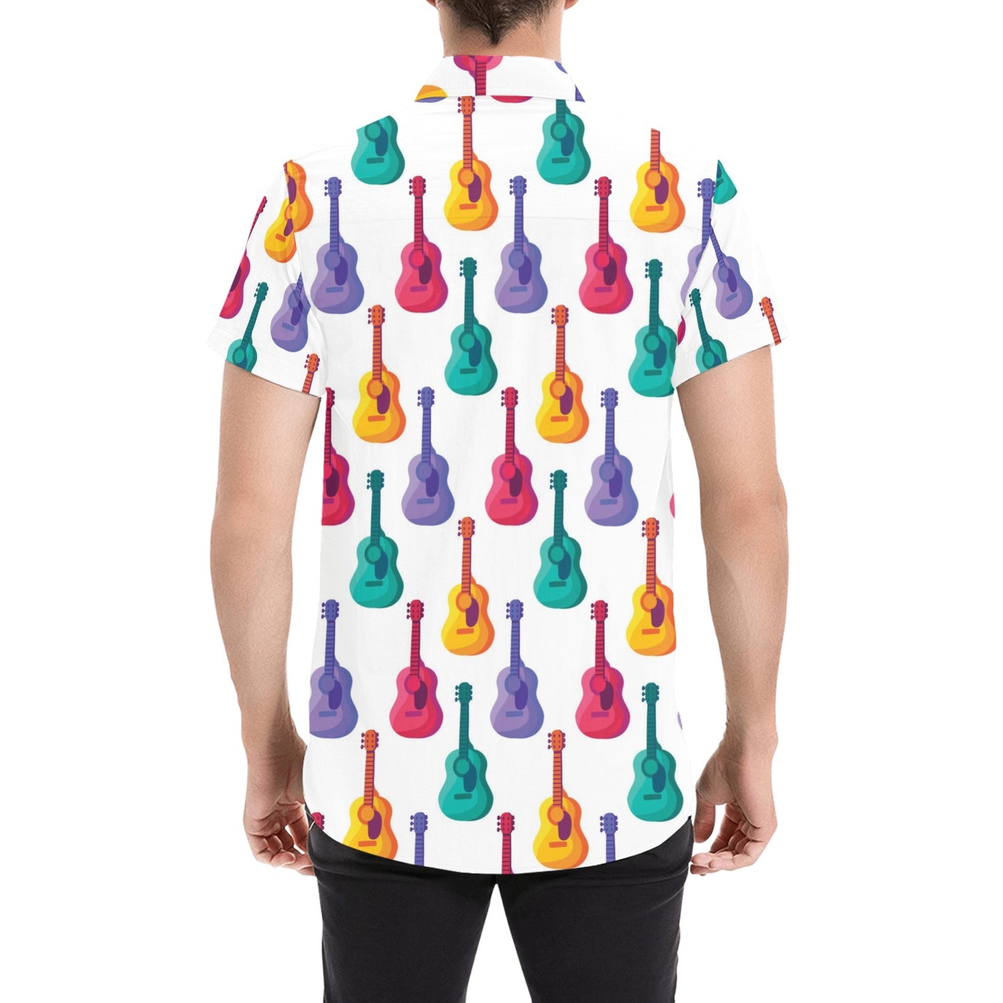 Acoustic Guitar Print Design LKS406 Men Short Sleeve Button Up Shirt