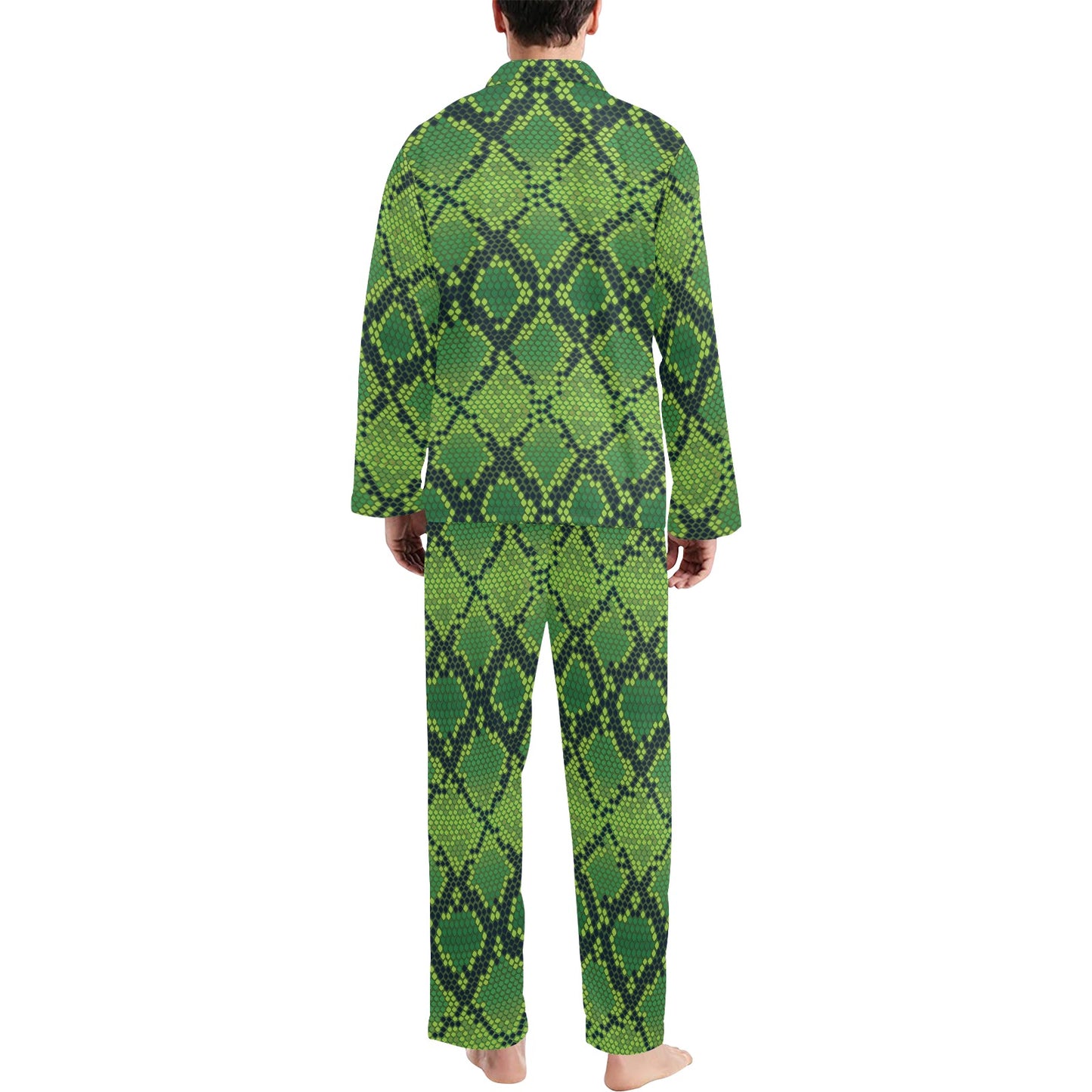 Python Green Pattern Print Design A01 Men's Long Pajama Set