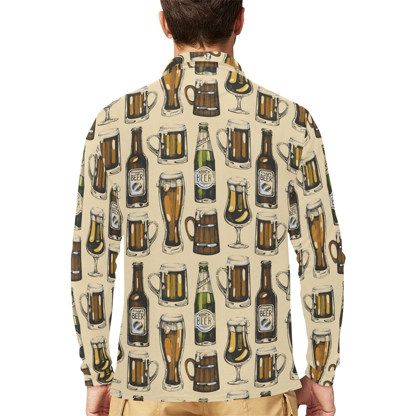 Beer Pattern Print Design 04 Long Sleeve Polo Shirt For Men's