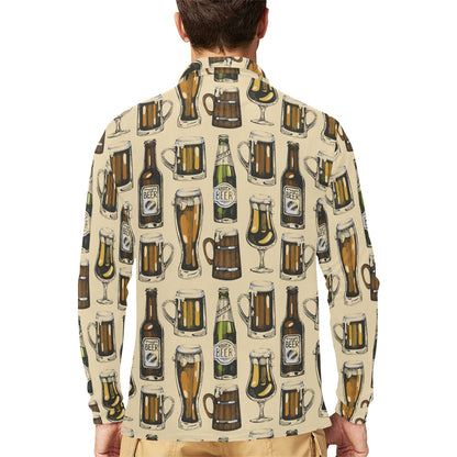 Beer Pattern Print Design 04 Long Sleeve Polo Shirt For Men's