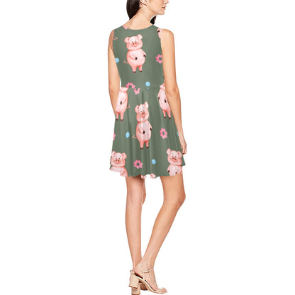 Pig Pattern Print Design 03 Sleeveless Dress