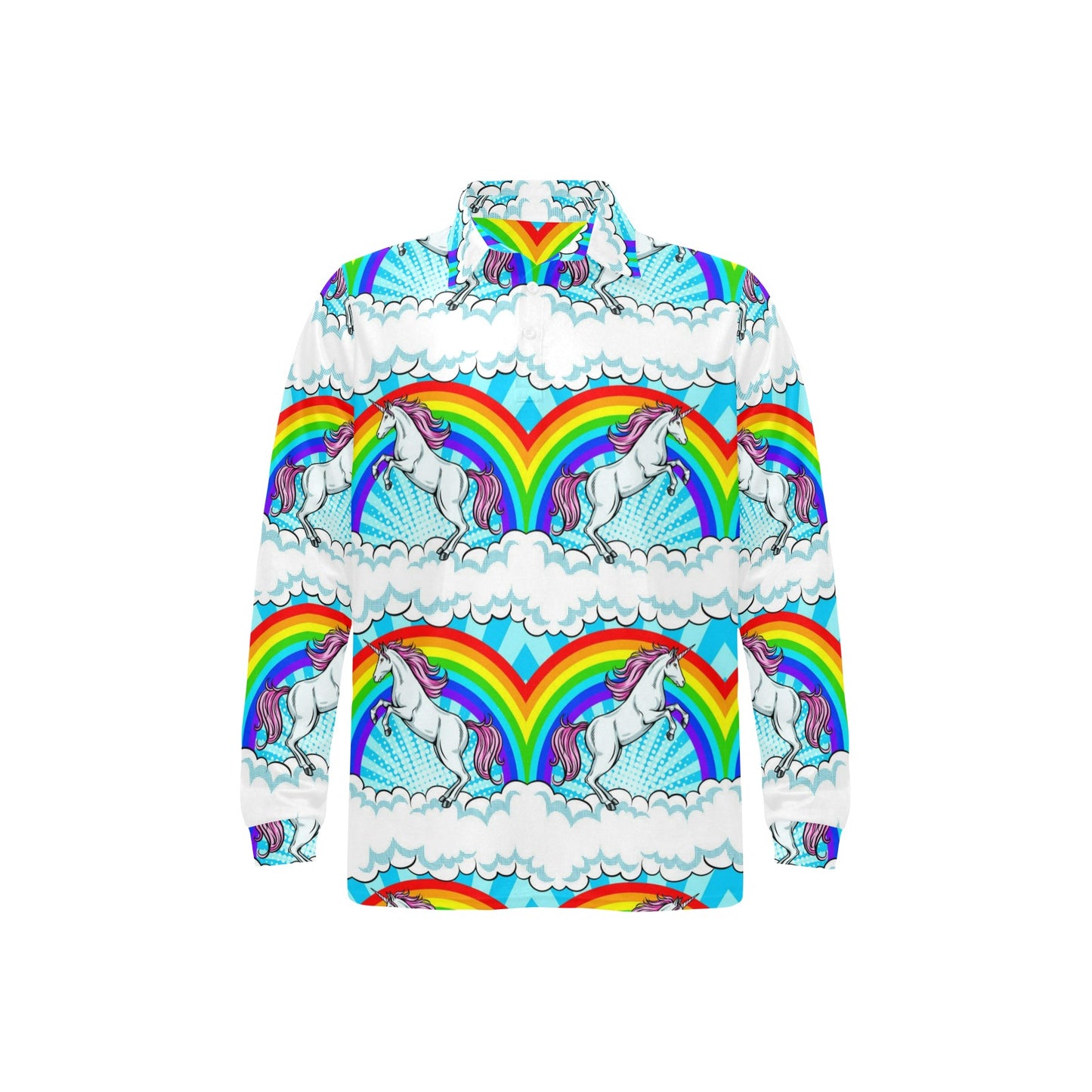 Unicorn Rainbow Long Sleeve Polo Shirt For Men's