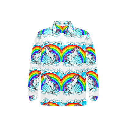 Unicorn Rainbow Long Sleeve Polo Shirt For Men's