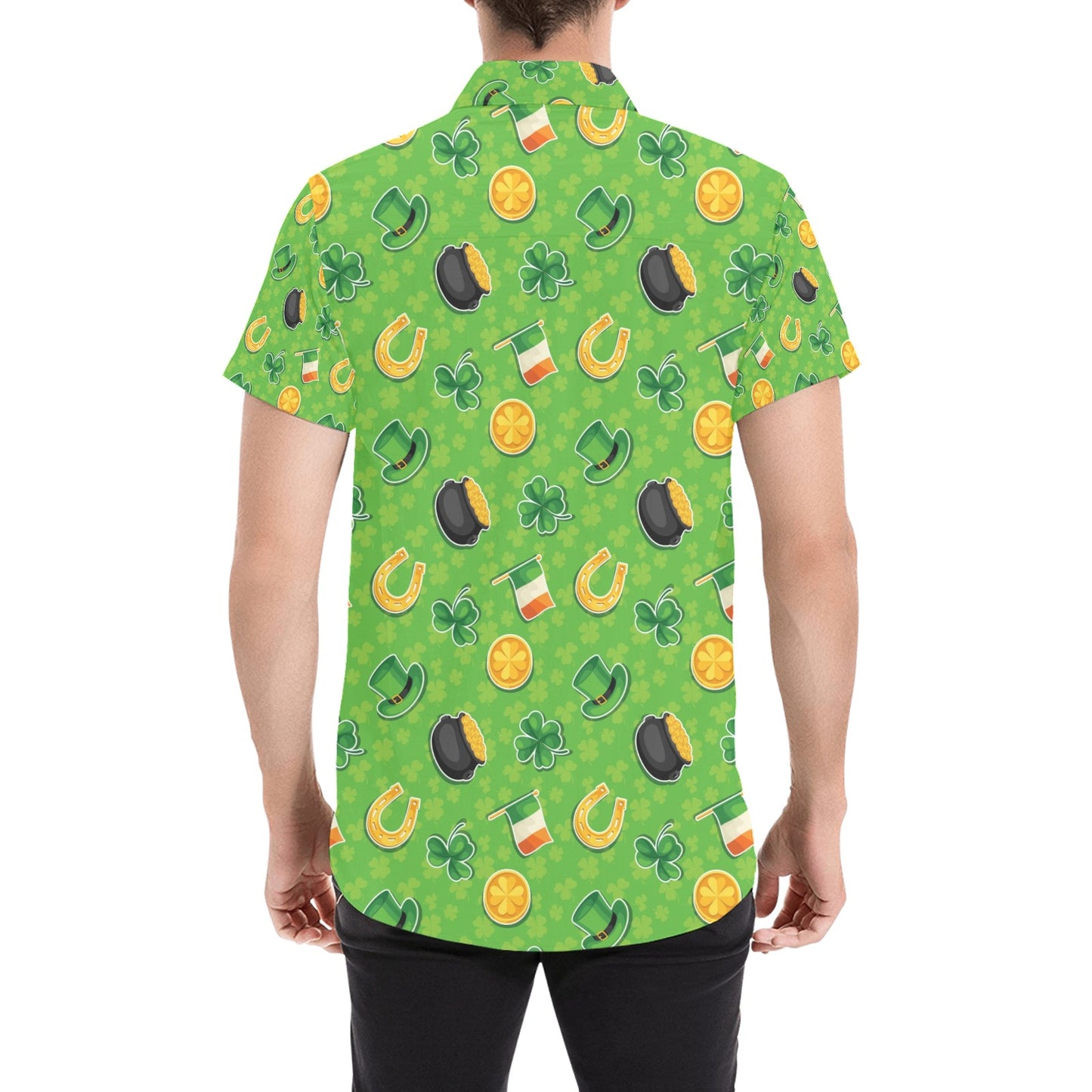 Shamrock Saint Patrick's Day Print Design LKS302 Men Short Sleeve Button Up Shirt
