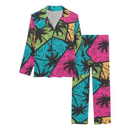 Palm Tree Pattern Print Design PT09 Women's Long Pajama Set