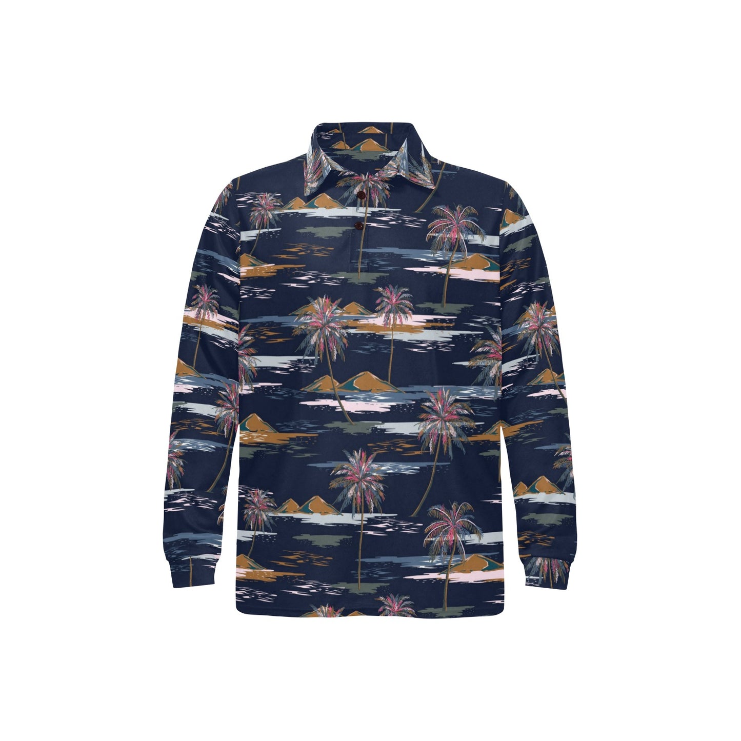 Pacific island Pattern Print Design A06 Long Sleeve Polo Shirt For Men's