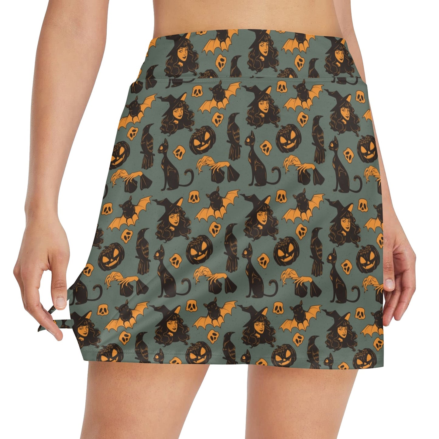 Witch Bat Halloween Print Design LKS305 17" Golf & Pickleball Skort with Pockets
