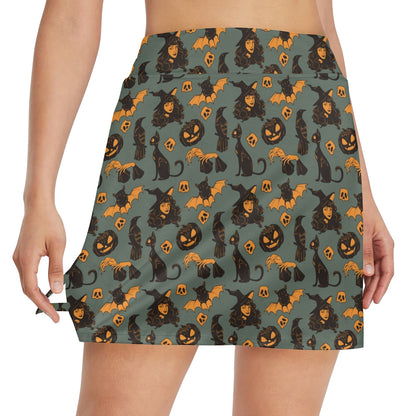 Witch Bat Halloween Print Design LKS305 17" Golf & Pickleball Skort with Pockets