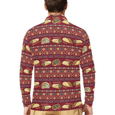 Burrito Taco Print Design LKS302 Long Sleeve Polo Shirt For Men's