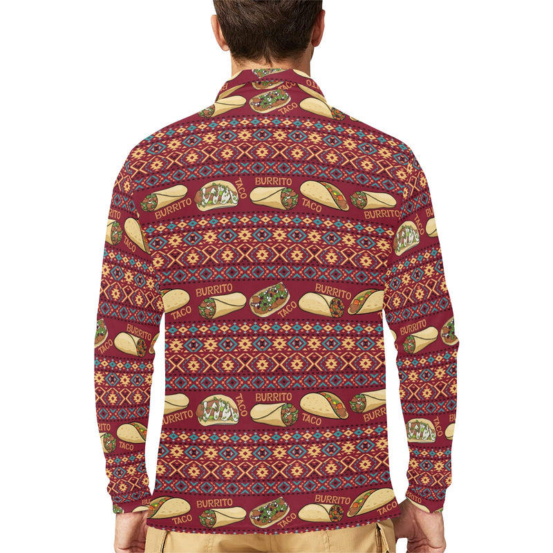 Burrito Taco Print Design LKS302 Long Sleeve Polo Shirt For Men's