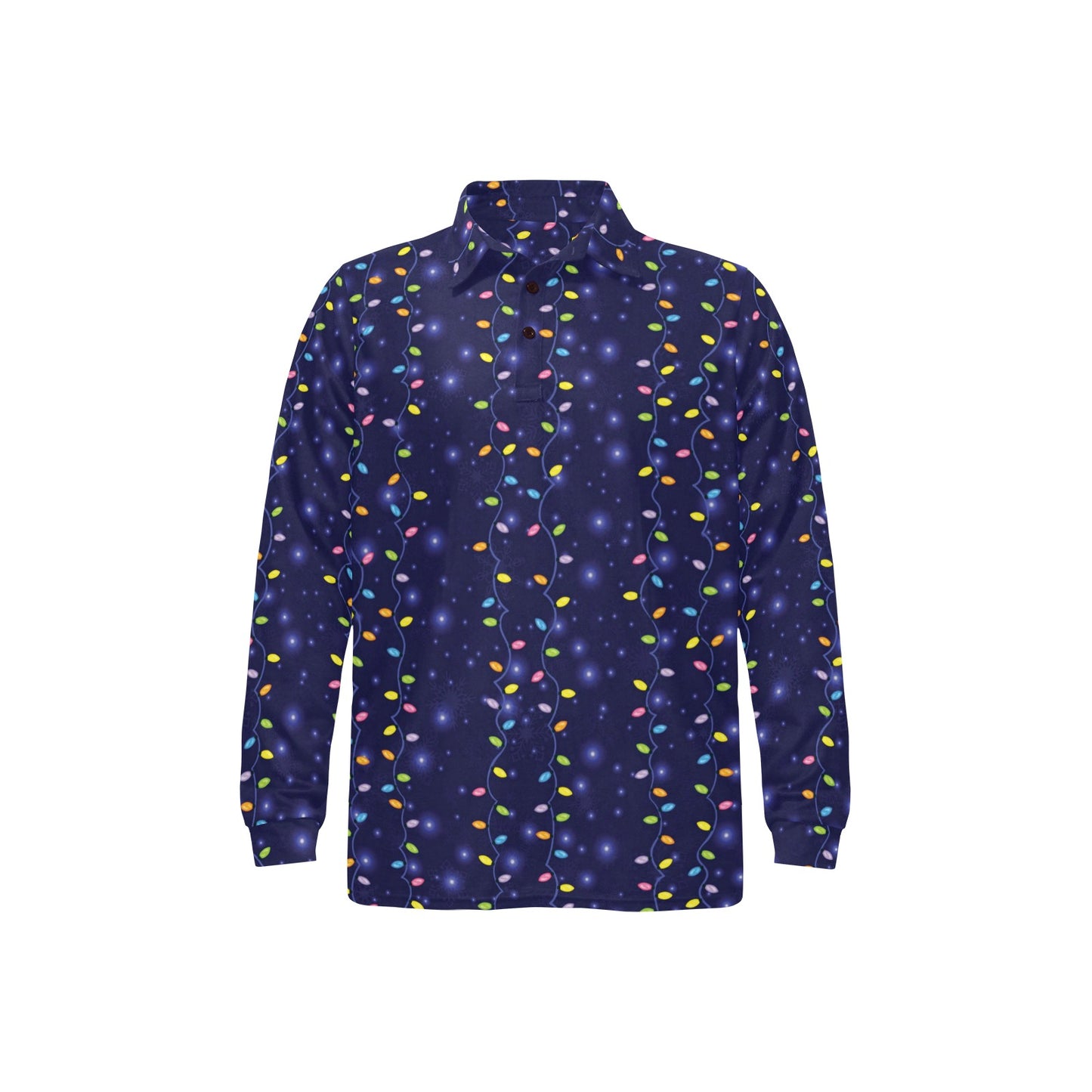Christmas Light Pattern Print Design 03 Long Sleeve Polo Shirt For Men's
