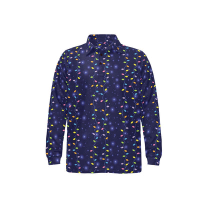 Christmas Light Pattern Print Design 03 Long Sleeve Polo Shirt For Men's