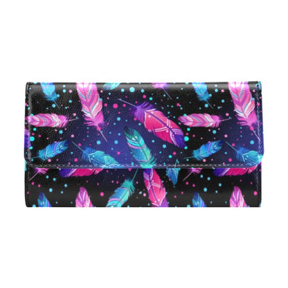 Feather Colorful Boho Design Print Women's Trifold Wallet