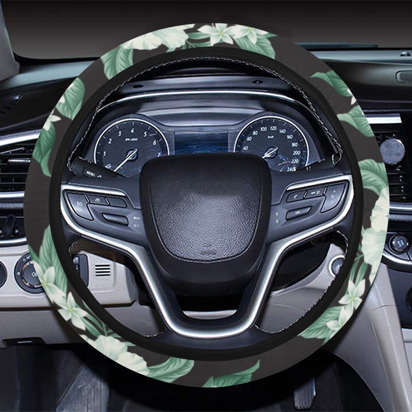 Tropical Flower Print Design LKS303 Steering Wheel Cover with Elastic Edge