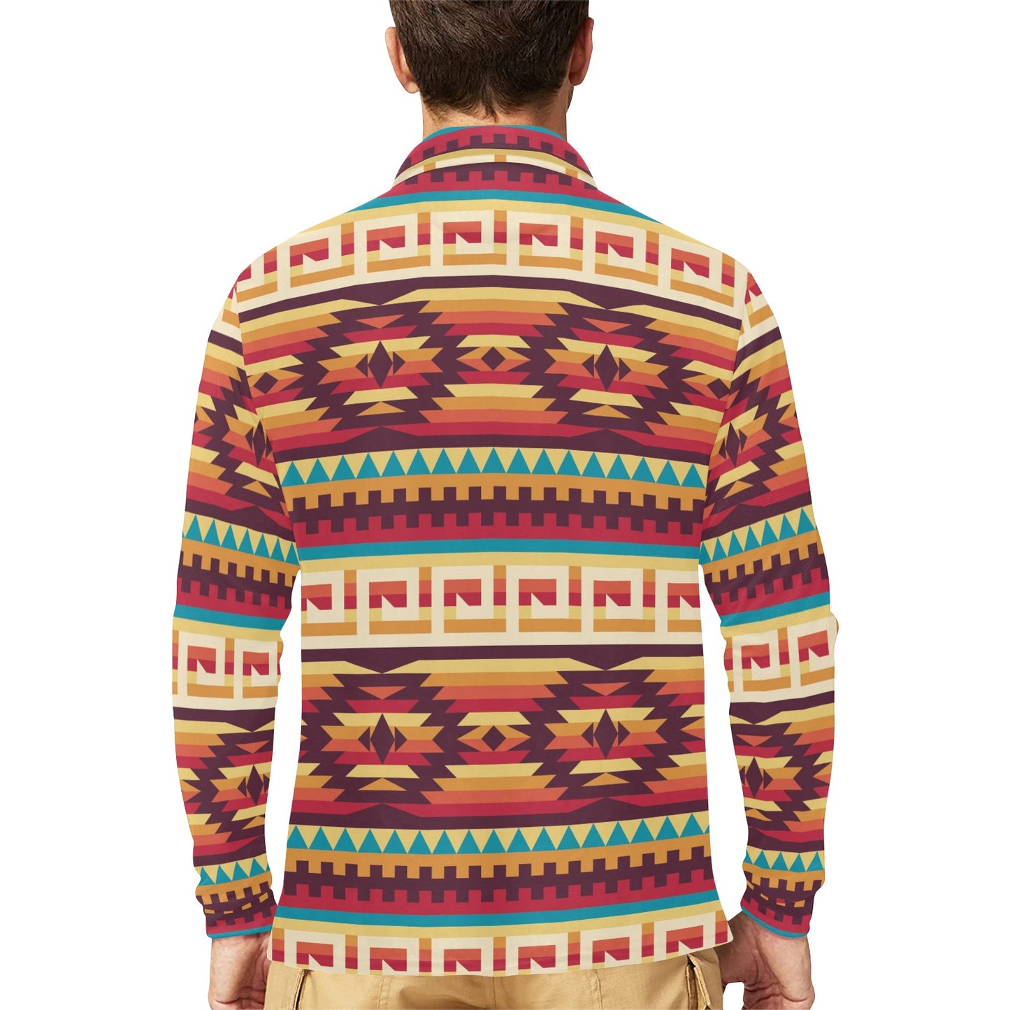Tribal Aztec Vintage Long Sleeve Polo Shirt For Men's