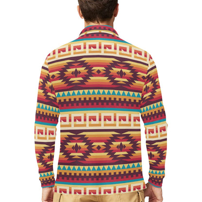 Tribal Aztec Vintage Long Sleeve Polo Shirt For Men's