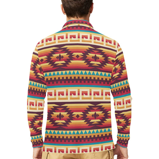 Tribal Aztec Vintage Long Sleeve Polo Shirt For Men's