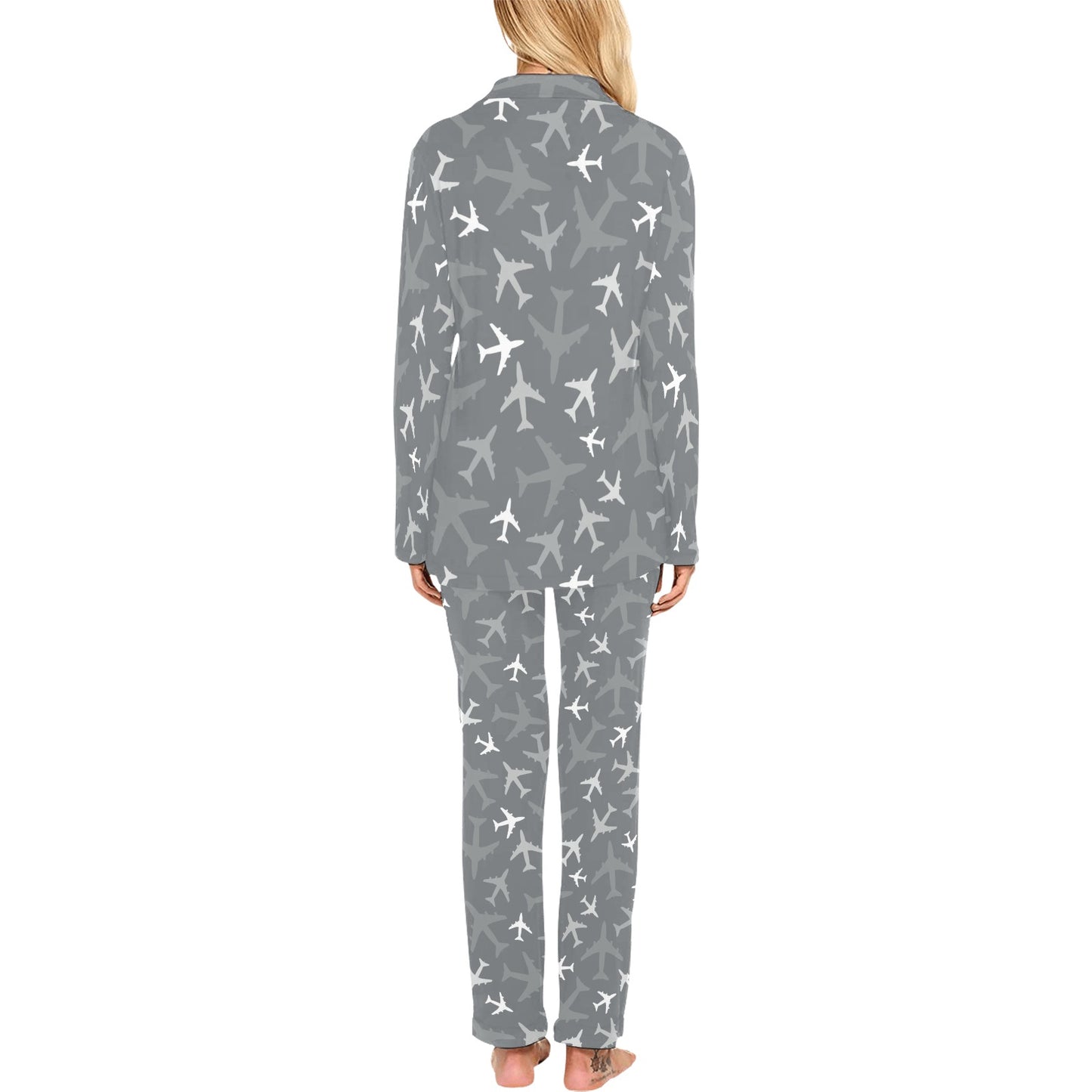 Airplane Pattern Print Design 02 Women's Long Pajama Set