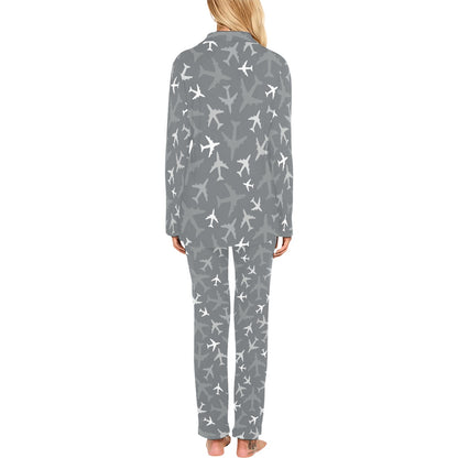 Airplane Pattern Print Design 02 Women's Long Pajama Set