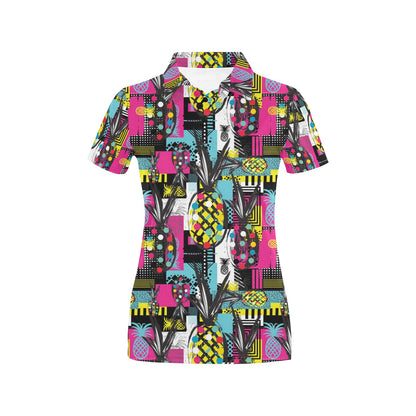 Pop Art Pineapple Pattern Print Design A02 Women's Polo Shirt