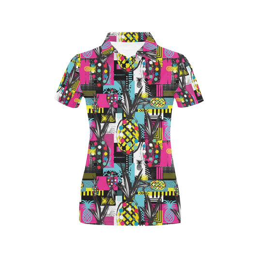 Pop Art Pineapple Pattern Print Design A02 Women's Polo Shirt