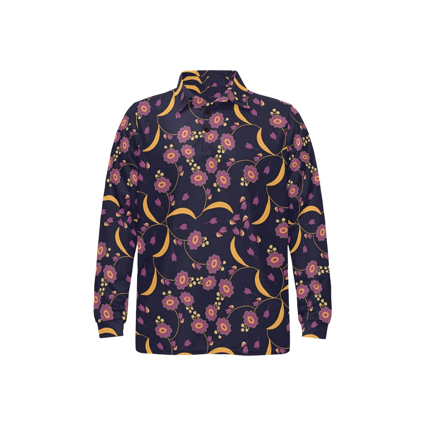 Anemone Pattern Print Design AM012 Long Sleeve Polo Shirt For Men's