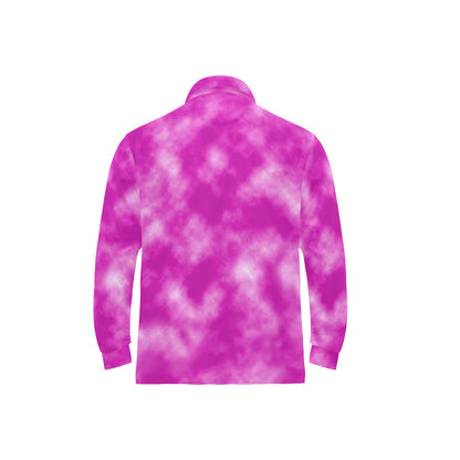 Tie Dye Pink Design Print Long Sleeve Polo Shirt For Men's