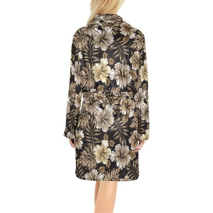 Brown Hibiscus Tropical Women's Fleece Robe