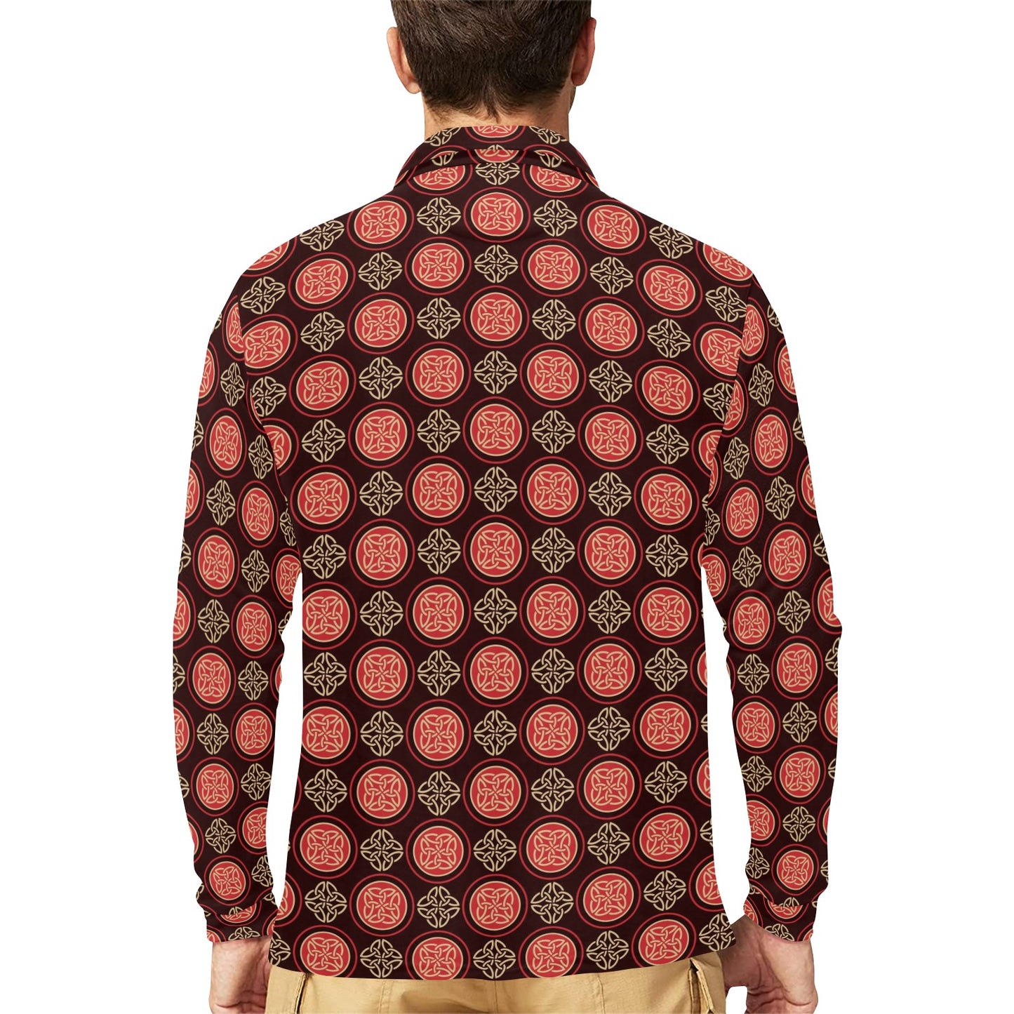 Celtic Pattern Print Design 02 Long Sleeve Polo Shirt For Men's