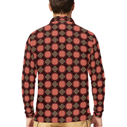 Celtic Pattern Print Design 02 Long Sleeve Polo Shirt For Men's